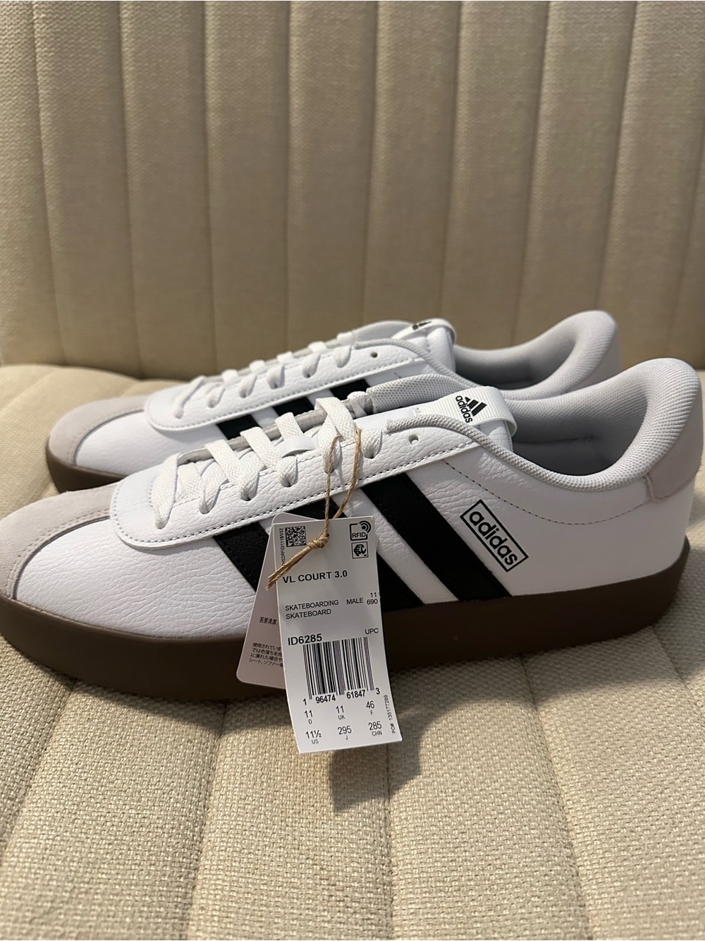 adidas VL Court 3.0 White with Black Stripes and Brown Sole